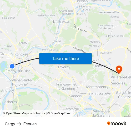 Cergy to Ecouen map