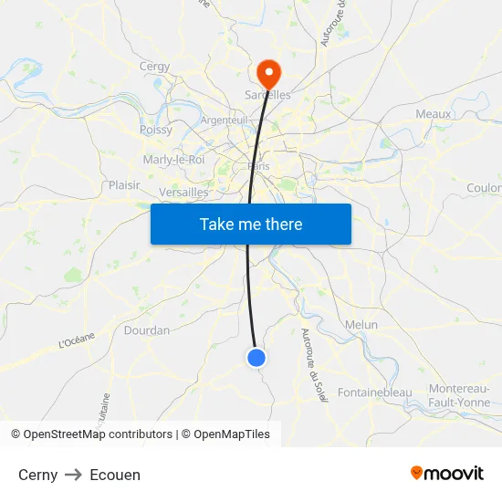 Cerny to Ecouen map