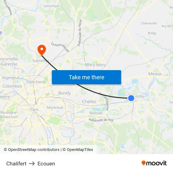 Chalifert to Ecouen map