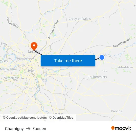 Chamigny to Ecouen map
