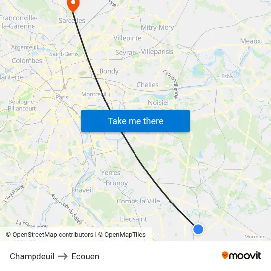 Champdeuil to Ecouen map
