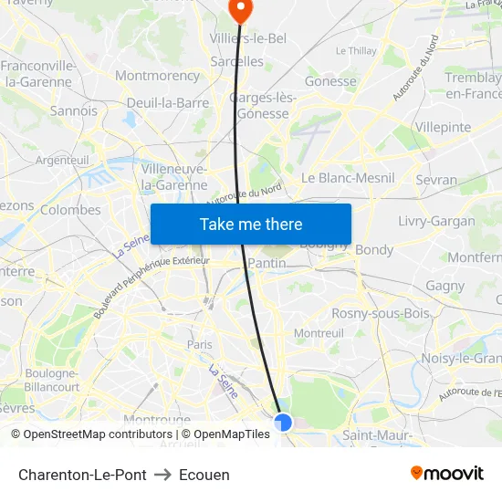 Charenton-Le-Pont to Ecouen map