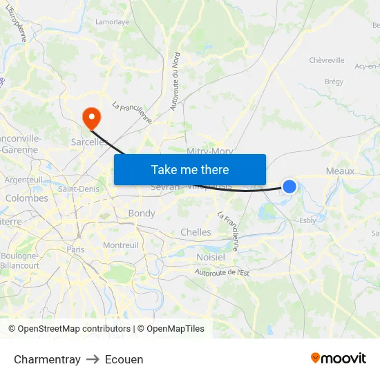 Charmentray to Ecouen map