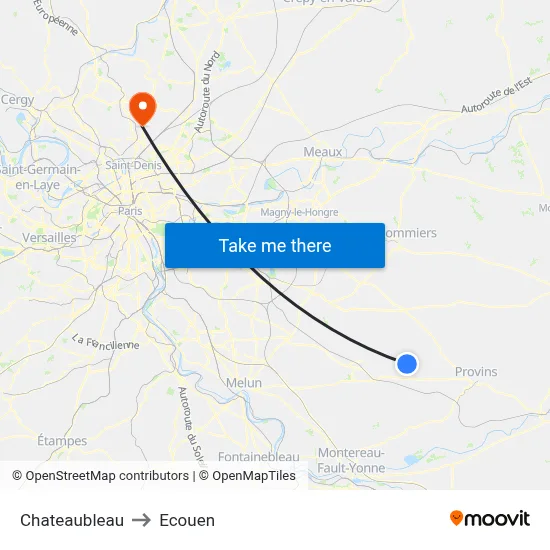 Chateaubleau to Ecouen map