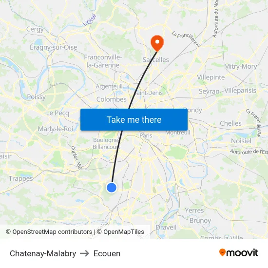 Chatenay-Malabry to Ecouen map