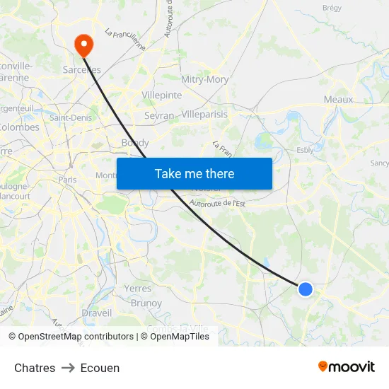 Chatres to Ecouen map