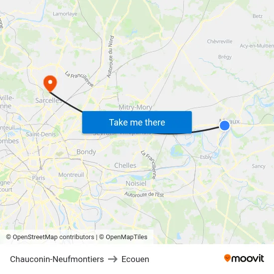 Chauconin-Neufmontiers to Ecouen map