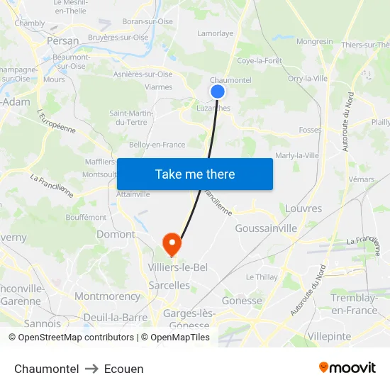 Chaumontel to Ecouen map