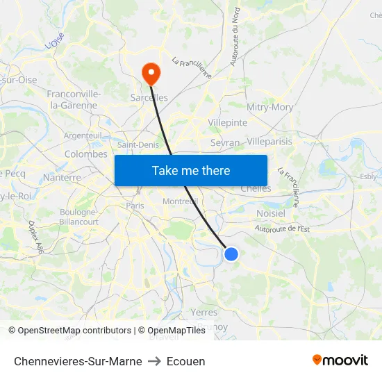 Chennevieres-Sur-Marne to Ecouen map