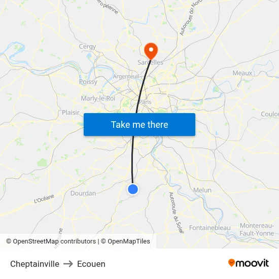 Cheptainville to Ecouen map