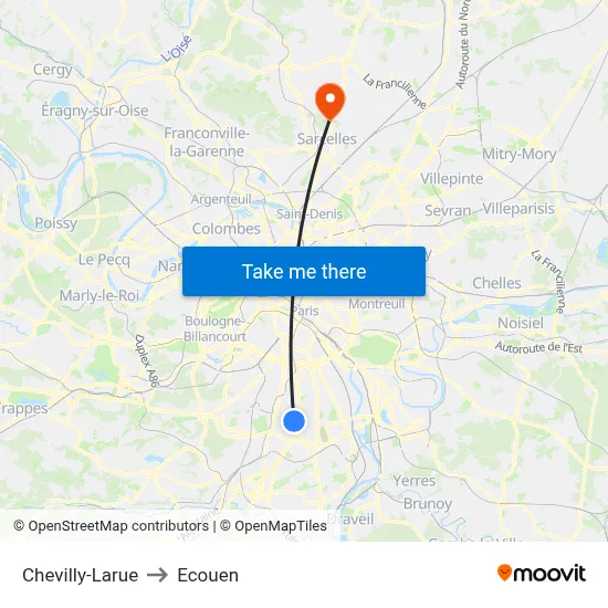 Chevilly-Larue to Ecouen map