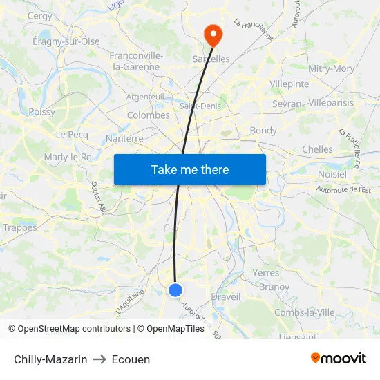 Chilly-Mazarin to Ecouen map