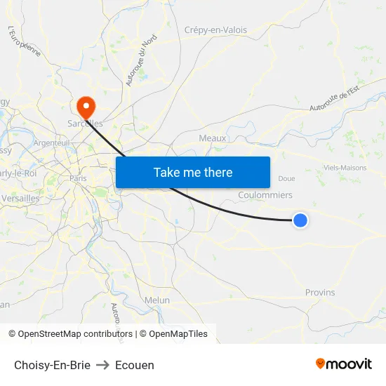 Choisy-En-Brie to Ecouen map