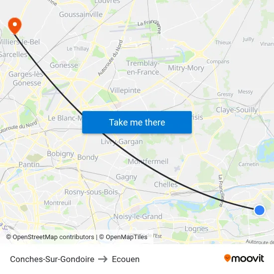 Conches-Sur-Gondoire to Ecouen map