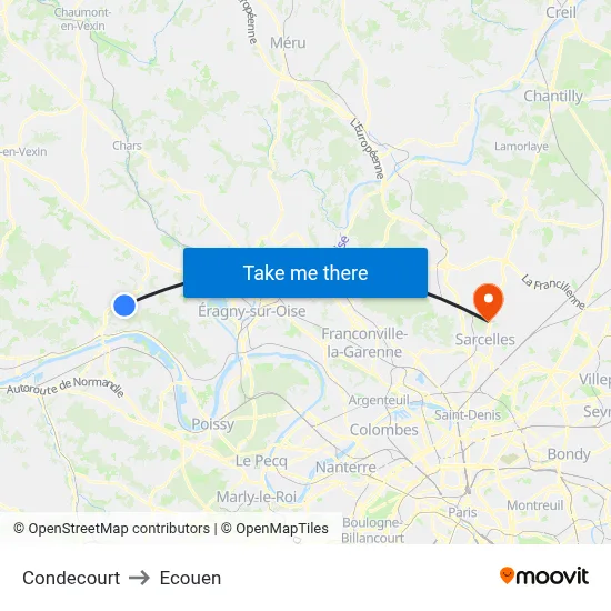 Condecourt to Ecouen map