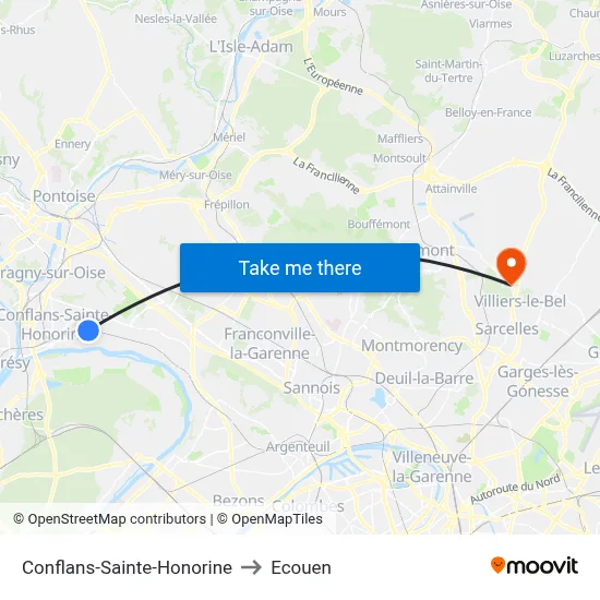 Conflans-Sainte-Honorine to Ecouen map