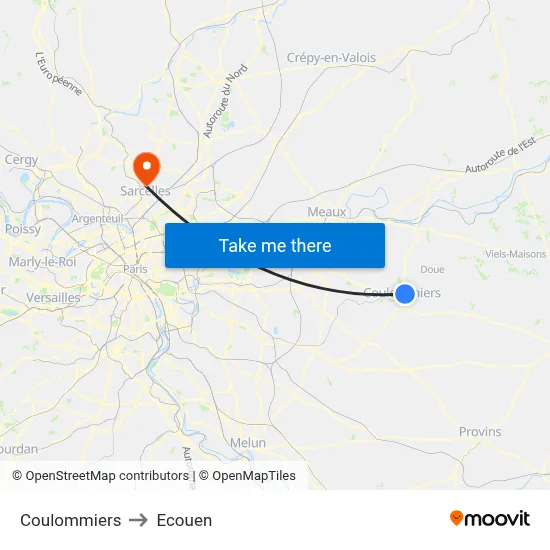 Coulommiers to Ecouen map