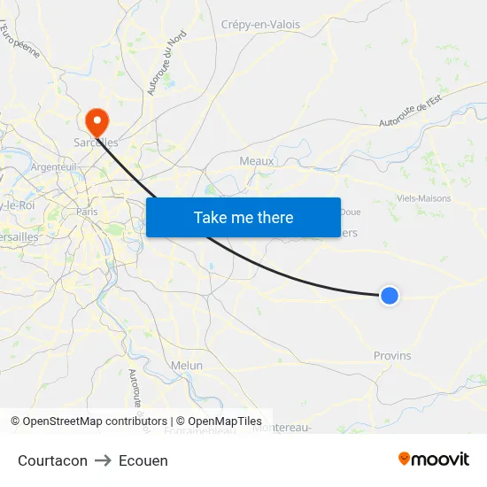 Courtacon to Ecouen map