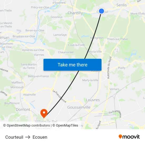 Courteuil to Ecouen map