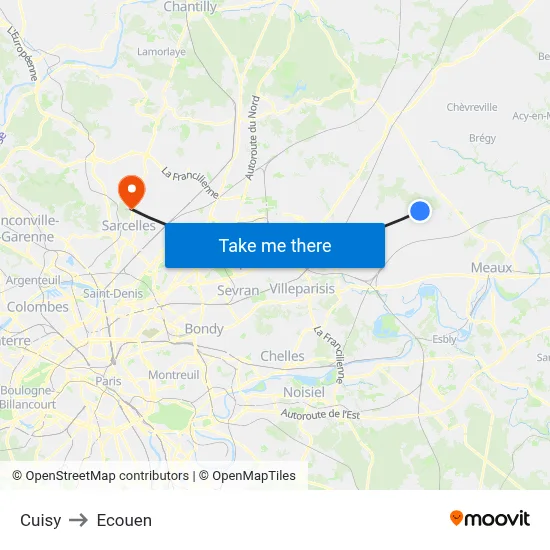 Cuisy to Ecouen map