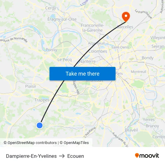 Dampierre-En-Yvelines to Ecouen map