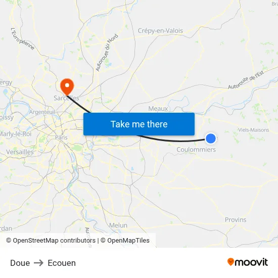 Doue to Ecouen map