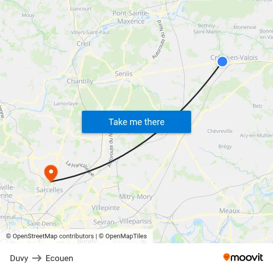 Duvy to Ecouen map