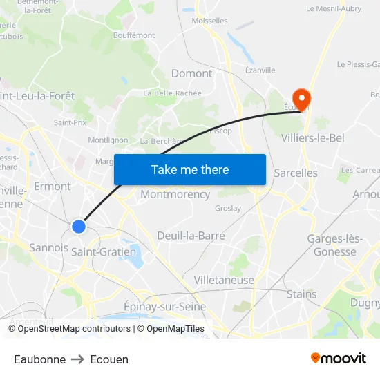 Eaubonne to Ecouen map