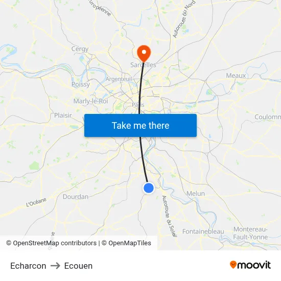 Echarcon to Ecouen map