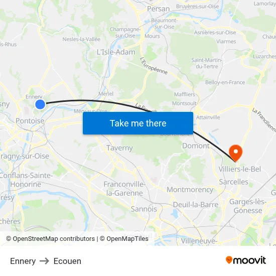 Ennery to Ecouen map