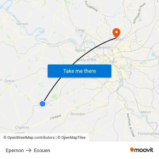 Epernon to Ecouen map