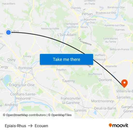Epiais-Rhus to Ecouen map