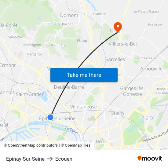 Epinay-Sur-Seine to Ecouen map
