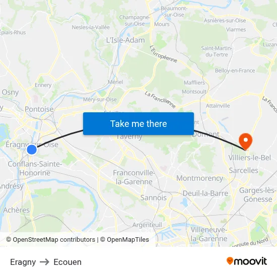 Eragny to Ecouen map