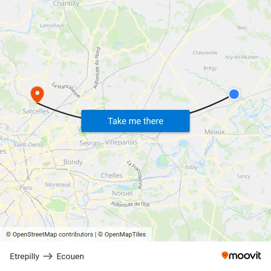 Etrepilly to Ecouen map