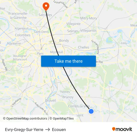 Evry-Gregy-Sur-Yerre to Ecouen map