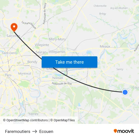 Faremoutiers to Ecouen map