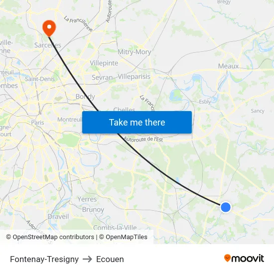 Fontenay-Tresigny to Ecouen map