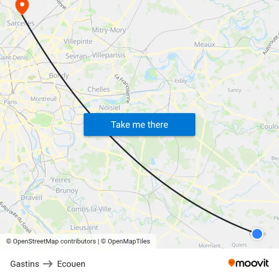 Gastins to Ecouen map