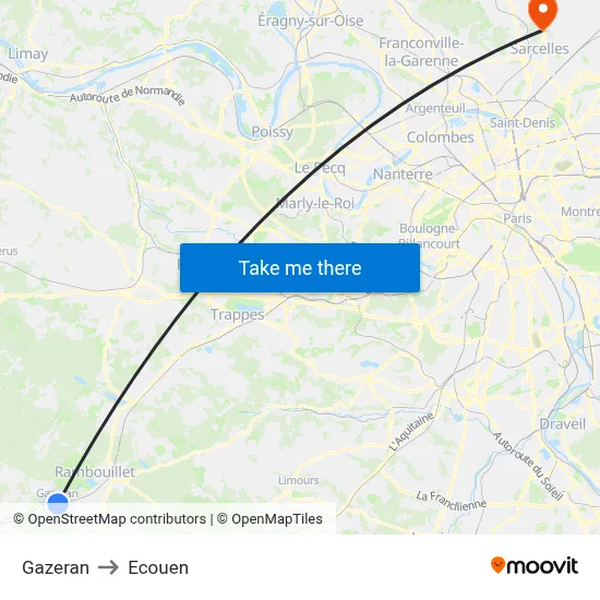 Gazeran to Ecouen map