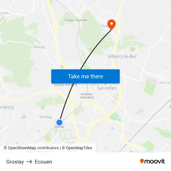 Groslay to Ecouen map