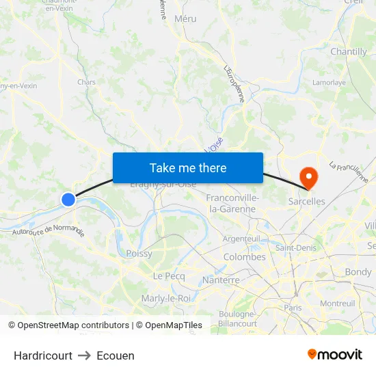 Hardricourt to Ecouen map