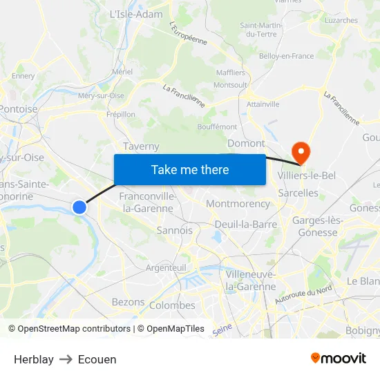 Herblay to Ecouen map