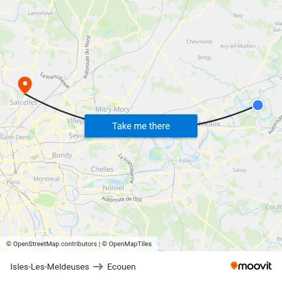 Isles-Les-Meldeuses to Ecouen map