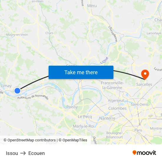 Issou to Ecouen map
