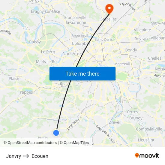 Janvry to Ecouen map