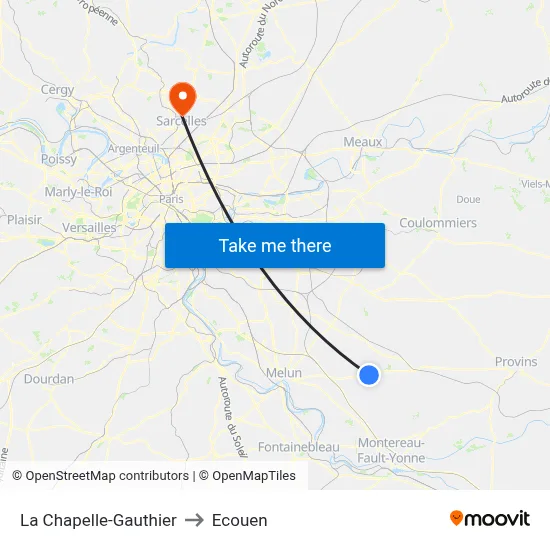 La Chapelle-Gauthier to Ecouen map