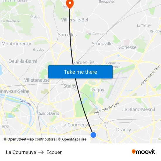 La Courneuve to Ecouen map
