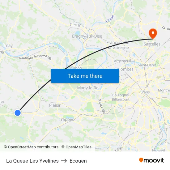 La Queue-Les-Yvelines to Ecouen map