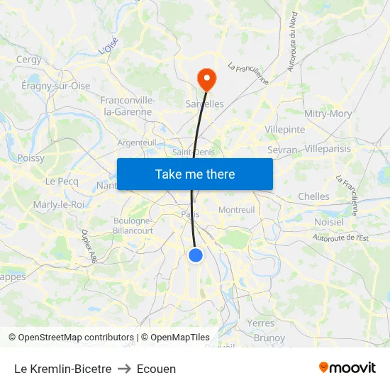 Le Kremlin-Bicetre to Ecouen map